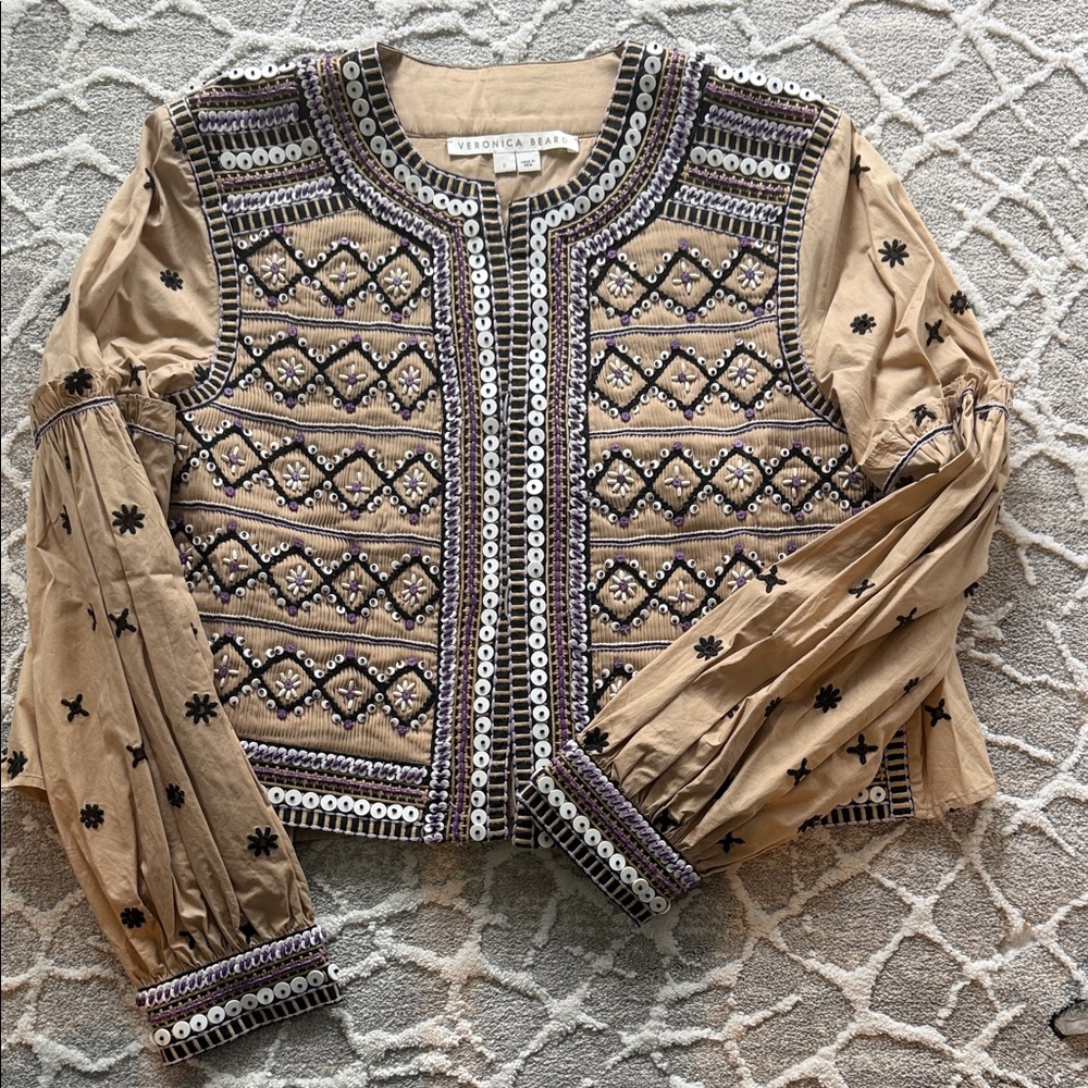 Veronica Beard Tan and Black Embroidered Jacket
